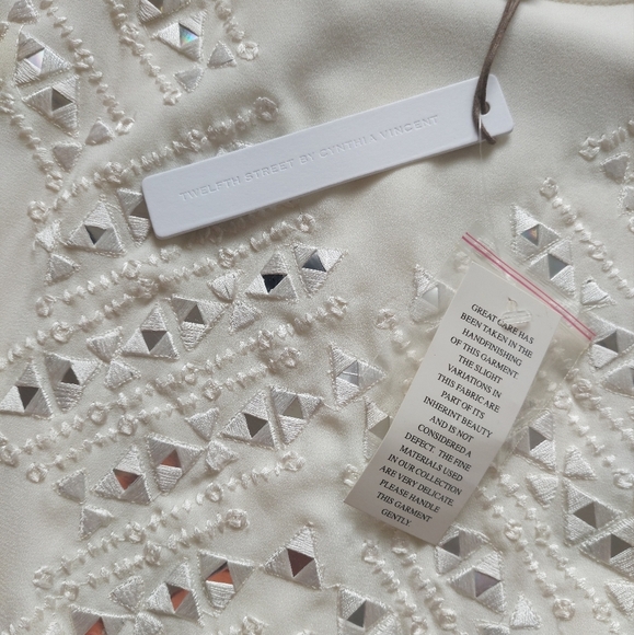Twelfth Street By Cynthia Vincent Embroidered  Shift Dress Ivory Size Small NWT - Picture 11 of 12